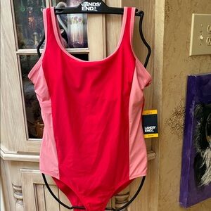 Lands' End Vibrant coral and Pink One-Piece Swimsuit Sz M